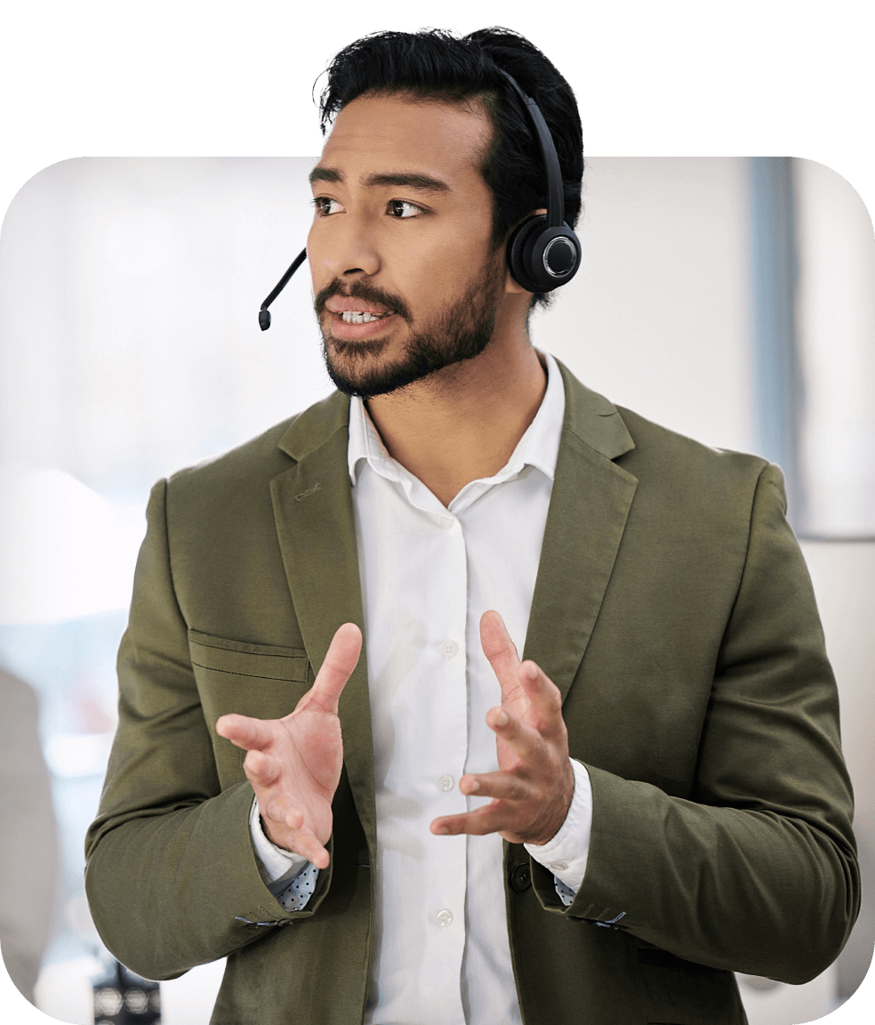 Male agent wearing headset talking about how to reduce burnout and attrition